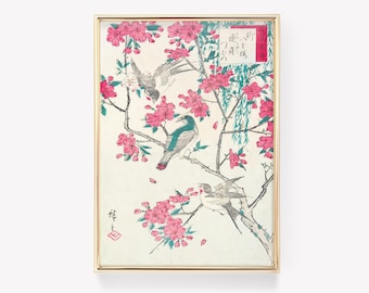 Hiroshige Swallows | Cherry Blossoms Print | Vintage Painting | Japanese Art Print | Wall Decor | Nature Print |