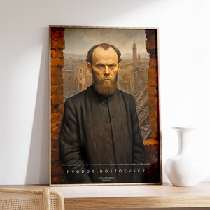 Cartel de Fyodor Dostoievski / Crimen y castigo, Impresión de arte de libro / Regalo de ratón de biblioteca / Decoración de citas / Pintura de exposición antigua