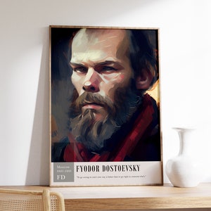 Arte de la pared de Dostoievski / Impresión de Dostoievski / Cartel vintage / Arte de la pared del ratón de biblioteca / Decoración del arte de la literatura / Impresión del autor / Decoración del dormitorio