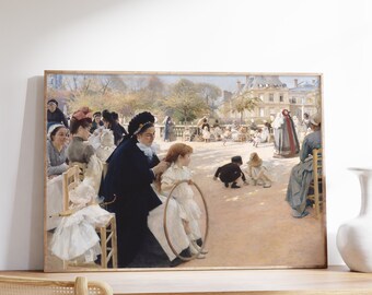 Antique Paris Painting | Antique Street Scenery Print | Victorian Wall Art | Vintage Street Landscape Painting | Parisian Decor | Canvas