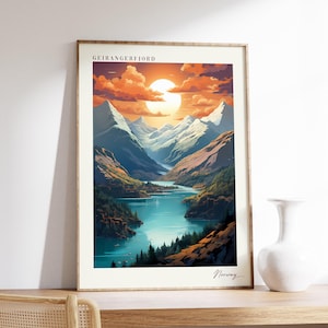 Geiranger Fjord Poster | Norwegen Reise Dekor | Norwegen Poster | Geiranger Fjord Poster | Reise-Druck