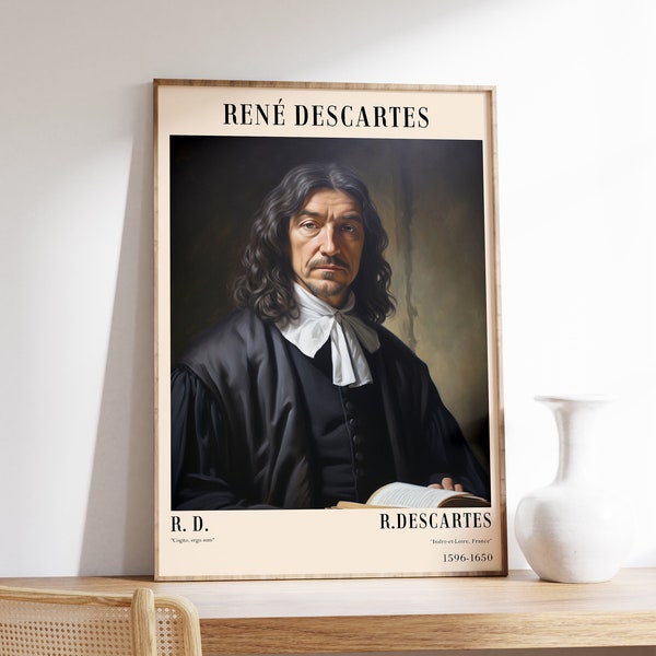 René Descartes Poster | Vintage Wall Art | Bookworm Gift | Wall Art | Literature Decor | Author Poster | Teacher Gift