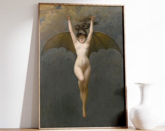 Albert Joseph Penot - The Bat-Woman (1890) | Woman Portrait Vintage Painting | Gift Idea Poster | Bedroom Wall Art Decor | Antique Print