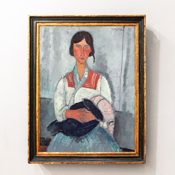Amedeo Modigliani - Gypsy Woman with Baby (1919) - Classic Painting Photo Poster Print Art Gift Wall Home Decor, Fine Art, Famous Painting