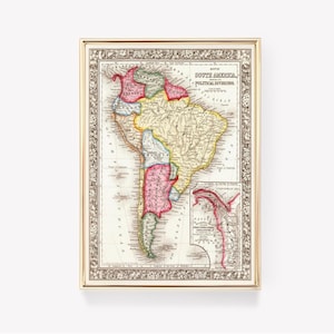Carte vintage de l'Amérique du Sud | Art antique | Impression historique | Décoration de voyage | impression vintage | Art mural | Carte rétro
