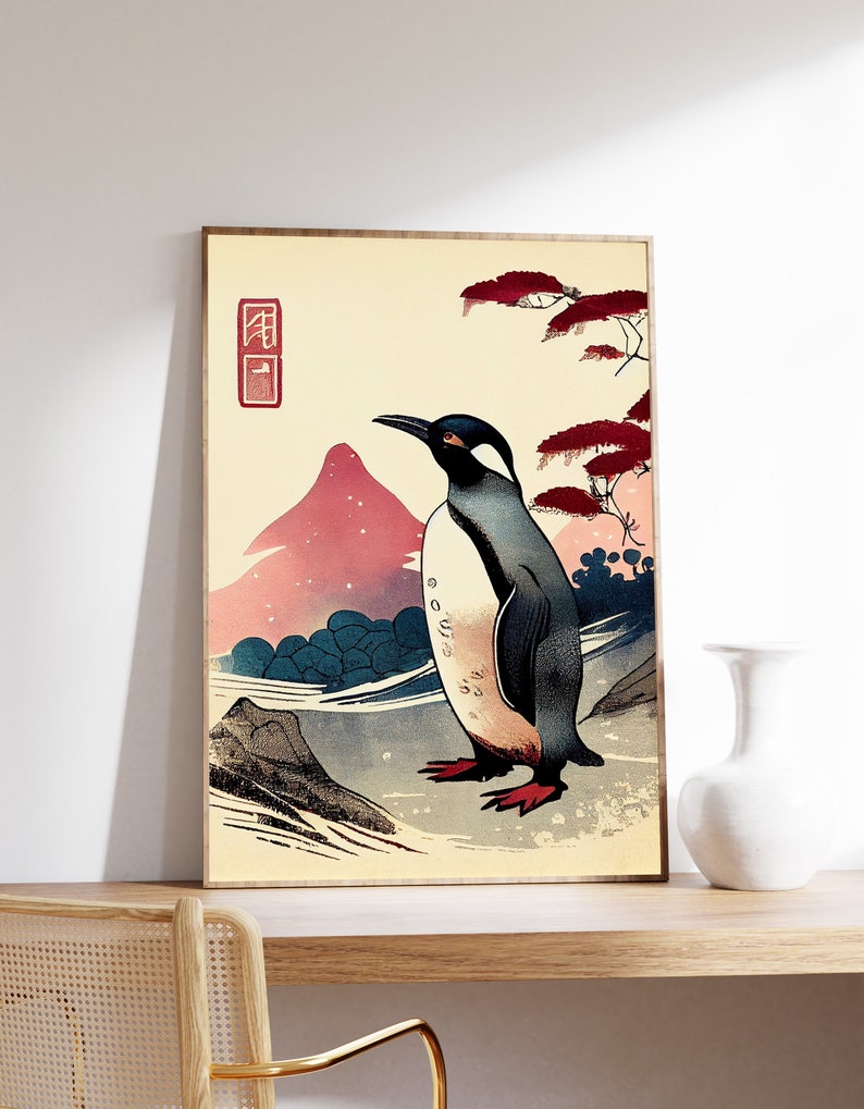 Premium Print | Penguin Poster | Japanese Painting | Mid Century | Ukiyo-e Painting | Fine Art Print | Museum Quality Print image 6