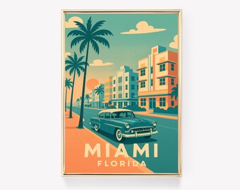 Miami Travel Poster, Florida Wall Art, Miami Canvas Print, Vintage Decor, Miami Gift, Florida Poster, Retro Wall Art