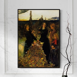 John EVER Millais - Herbstlaub (1856) - Klassisches Gemälde Foto Poster Druck Kunst Geschenk - Stapel des brennenden Laubs - Dark Academia Drucke