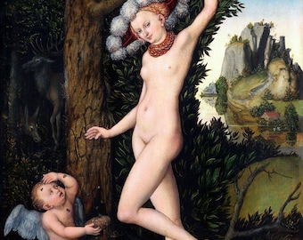 Lucas Cranach Art | Venus Painting | Cupid Print | Renaissance Artwork | Classic Art Poster