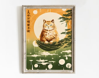 Japanese Cat Poster | Funny Cat Print | Japanese Cat Print | Cat Wall Art | Japanese Poster | Ukiyo-e Art | Oriental Poster