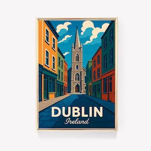 Dublin Travel Poster, Ireland Wall Art, Dublin Print, Ireland Decor, Dublin Canvas, Vintage Poster, Irish Gift