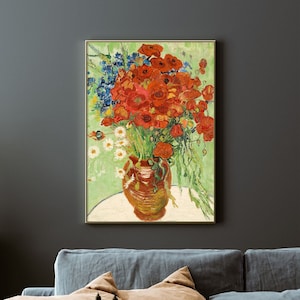 Impresión de Van Gogh / Naturaleza muerta con margaritas y amapolas (1890) / Pintura vintage, Arte de pared de jarrón antiguo, Cartel de Van Gogh, Pintura de Van Gogh