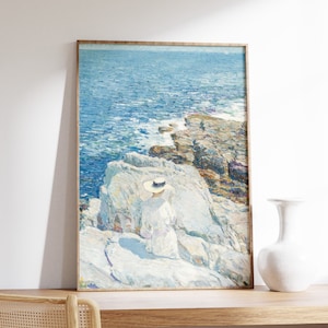 Antique Coastal Oil Painting | Childe Hassam - The South Ledges, Appledore (1913) | Vintage Seascape Painting, Ocean Print, Woman Painting