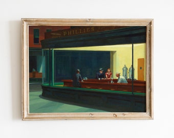 Edward Hopper Art Poster, Nighthawks, Gentleman Poster, Gallery Quality Print, Wall Art Decor, Multiple Sizes Available, Oversized Wall Art