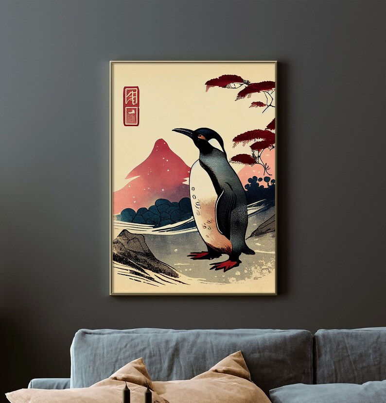 Premium Print | Penguin Poster | Japanese Painting | Mid Century | Ukiyo-e Painting | Fine Art Print | Museum Quality Print image 10