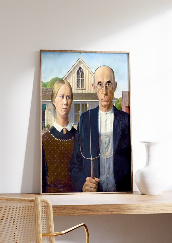 Grant Wood - American Gothic | Vintage Painting Print | Classic