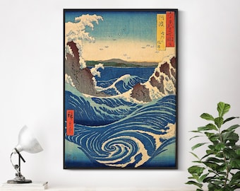 Utagawa Hiroshige - Whirlpool, Awa Province (1853) - Ukiyo-e Painting Poster Print Art Gift Japanese Japan Seascape Water Ocean Waves Lofi