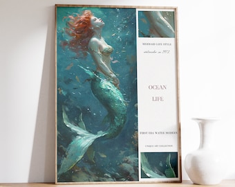 Married to the Sea, under the sea, mermaid prints, mermaid poster, vintage mermaid print, mermaid wall art, mermaid canvas art