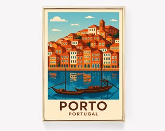 Porto Travel Poster, Portugal Wall Art, Porto Print, Vintage Portugal Decor, Canvas Wall Art, Porto Gift