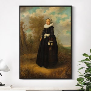 Dutch Painter - A Young Woman in a Landscape | Vintage Antique Painting Home Decor Poster Print Woman Portrait Wall Art