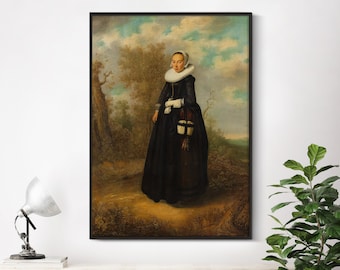 Niederländischer Maler - Junge Frau in Landschaft | Vintage Antik Malerei Wohnkultur Poster Druck Frau Portrait Wandkunst