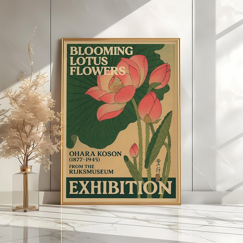 Vintage Japanese Lotus Flower Poster by Ohara Koson From Rijksmuseum ...