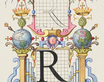 Antique Calligraphy Print | Illuminated Manuscript | Vintage Painting | Historic Art | Renaissance Poster
