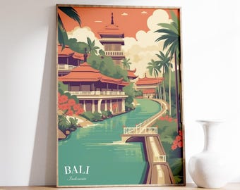 Bali Travel Print | Bali Travel Poster | Bali Wall Art | Bali Poster | Bali Decor | Indonesia Print | Vintage Travel Print
