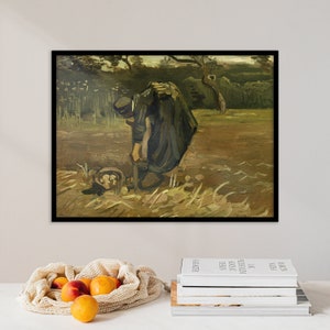 Van Gogh-tryck | Bondekvinna som skördar potatis (1885) | Vintagemålning, Antik Väggkonst, Van Gogh-affisch, Van Gogh-målning