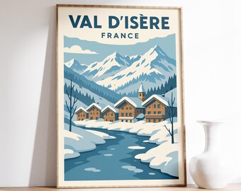 Val d'Isère Poster, French Alps Ski Print, Val d'Isère Winter Wall Art, Alpine Village Decor