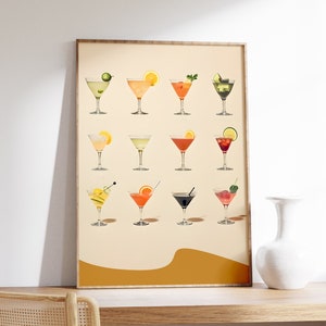 Minimalistischer Cocktail Kunstdruck | Strichzeichnungen | Alkohol Cocktail Poster | Küche Dekor | Essen und Trinken Kunst | Minimalistisches Cocktail Poster