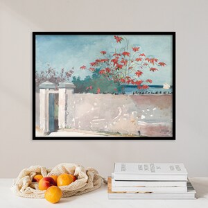 Winslow Homer - A Wall, Nassau - Classic Painting Poster Art Gift Wall Home Decor - Flowers Red LoFi Soft Calming Vintage Large Print