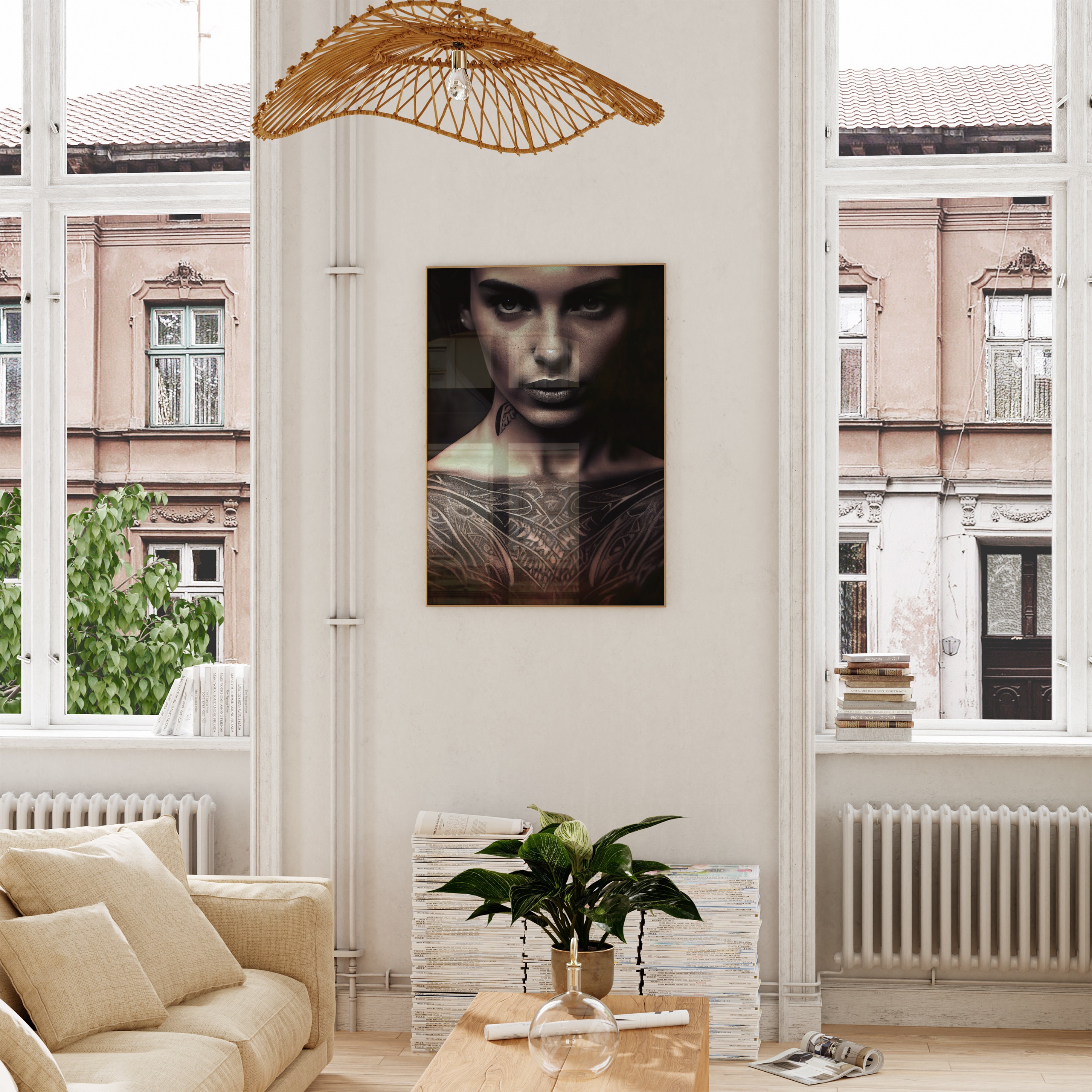 Dark Portrait Tattoo Poster | Female Portrait | Neutral Wall Art | Boho ...