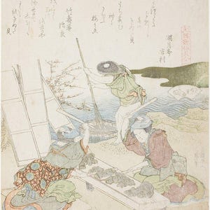 Katsushika Hokusai Print | Shell Gathering Art | Awabi at Shirasuka Poster | Japanese Vintage Painting