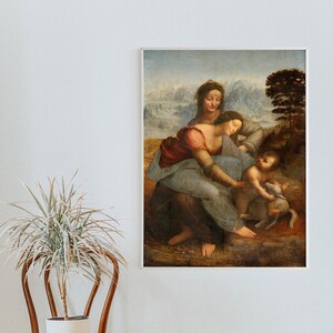 Leonardo da Vinci - The Virgin and Child with St. Anne (1503) - Reproduction of a Classic Painting - Photo Poster Print Art Gift Baby Lamb
