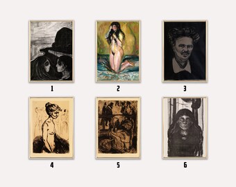 May include: Six framed black and white drawings of people in various poses. The drawings are in a minimalist style and feature simple lines and shapes.