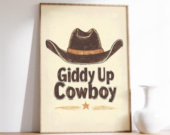 Giddy Up Cowboy Poster | Rustic Western Hat Illustration | Vintage Country Decor | Classic Cowboy Style Art