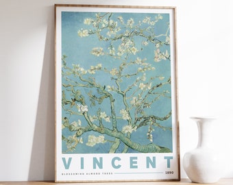 Van Gogh Art Print | Blossoming Almond Tree | Cottagecore Art Print | Exhibition Poster | Floral Wall Art | Mid Century Flower Art