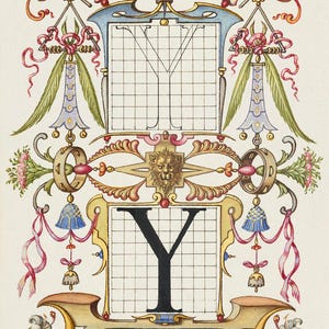 Letra mayúscula Y / Impresión artística decorativa / Impresión de letras romanas / Pintura vintage / Impresión decorativa del alfabeto / Tipografía elegante