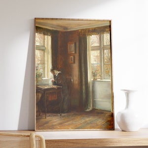 Interior Painting | Vintage Poster | Moody Oil Painting | Interior Scene Wall Art | Framed Print | Antique Canvas | Muted Art