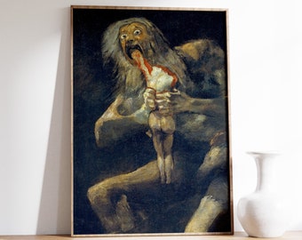 Francisco Goya - Saturn Devouring his Son (1823) - Gothic Painting, Classic Wall Art, Death Decor, Canvas Poster Print Art - Titan Cronus