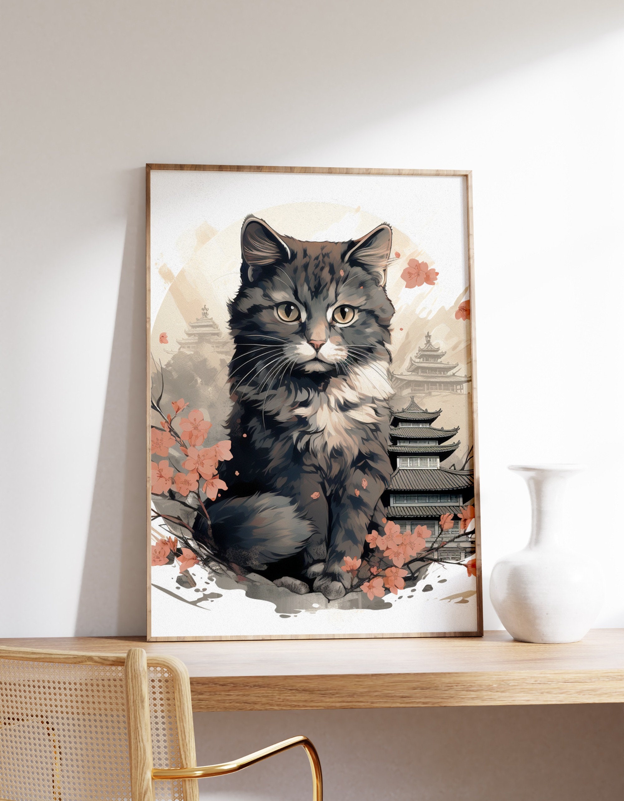 Japanese Cute Cat Poster | Animal Poster | Cute Cat Art Print | Animal ...