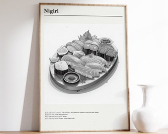 Japanese Food Print | Nigiri Art Poster | Kitchen Decor | Food Gift | Japanese Diner Art | Japanese Food Poster