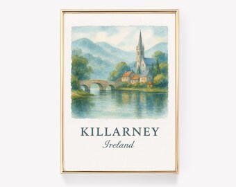 Killarney Travel Poster, Irland Wandkunst, Vintage Print, Geschenkidee