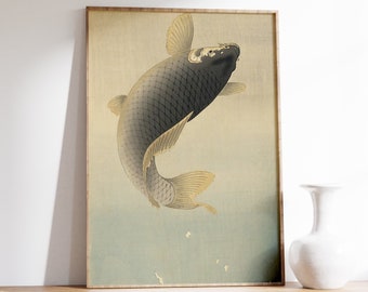 Koi Fisch Poster | Ohara Koson - Springender Karpfen (1924) | Japanischer Fisch Druck | Japanische Leinwand | Ukiyo-e Kunstdruck | Japanischer Dekor