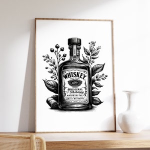 Whisky Kunst | Whisky & Blumen Poster | Kunstdruck | Vintage Kunst | Barwagen Druck | Bar-Kunst | Strichzeichnungen | Moderne Wandkunst