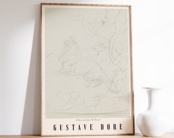 Gustave Dore Prints | The Lion and the Gnat (La Fontaine) | Gothic Decor | Devil Art | Memento Mori