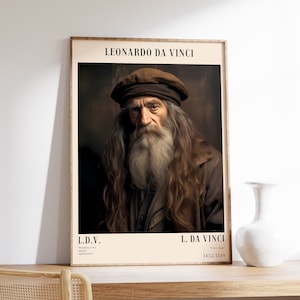 Ritratto di Leonardo da Vinci / Pittura vintage / Stampa espositiva / Citazione ispiratrice