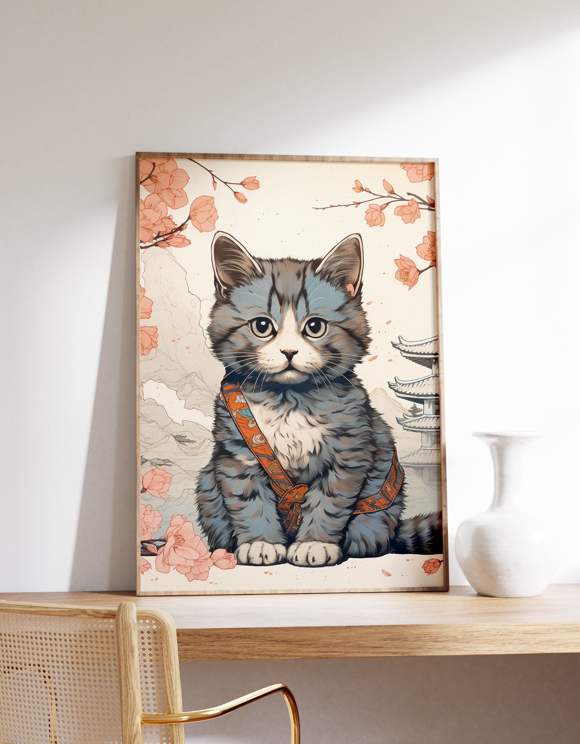 Japanese Cute Cat Poster | Animal Poster | Cute Cat Art Print | Animal ...