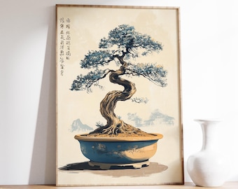 Vintage Bonsai Print | Antique Tree Art | Japanese Style | Bonsai Wall Art | Zen Decor | Vintage Painting